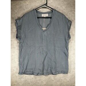 NWT Dear John Chambray Womens Pullover Top Blouse V Neck Light Wash Blue Lyocell